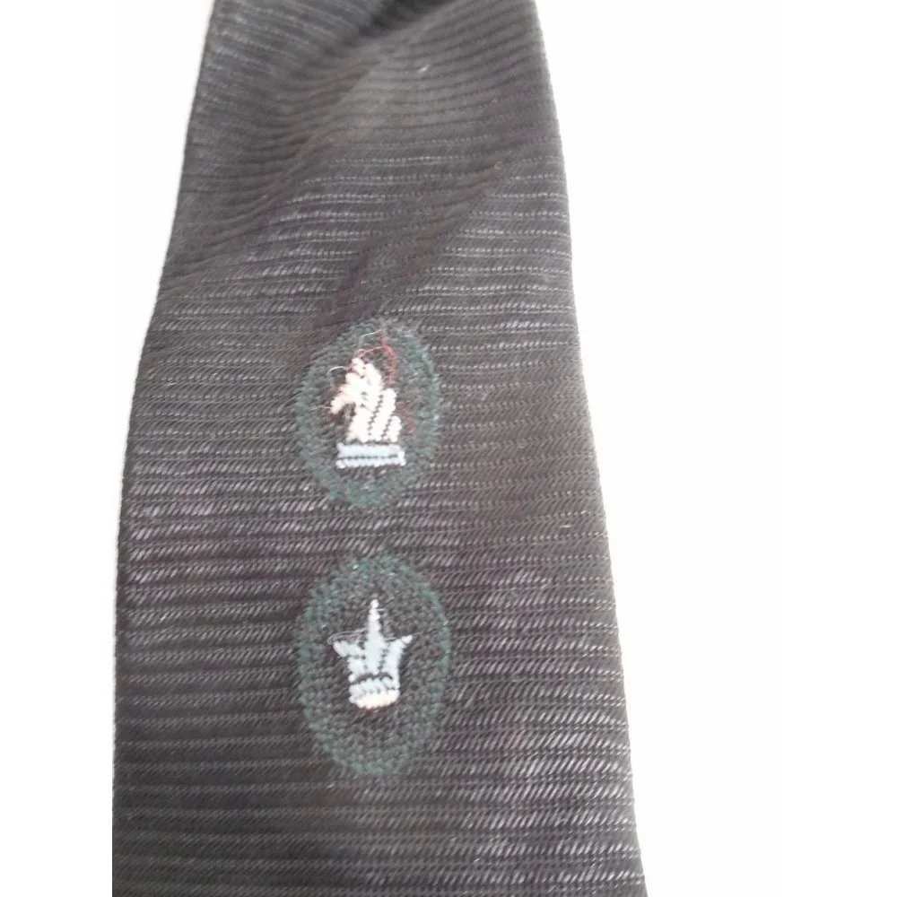 Vintage Black Blue Embroidered clip on Tie necktie